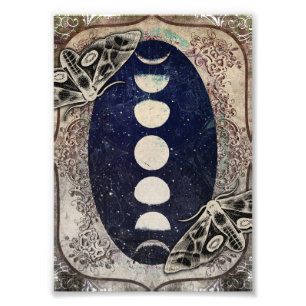 Mystical  Moth Moon Phases Art Print Foto Afdruk