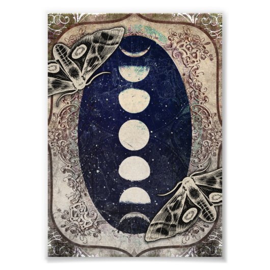 Mystical  Moth Moon Phases Art Print Foto Afdruk (Voorkant)