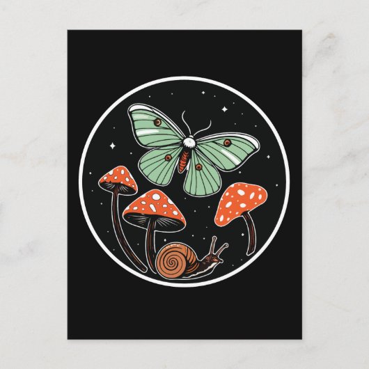 Mystical Moth with Mushrooms and Snail Briefkaart (Voorkant)