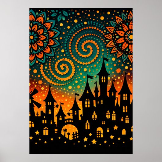 Mystical Night Castle Silhouette Poster (Voorkant)