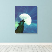 Mystical Night Sky Wolf Decor Canvas Afdruk (Insitu (Houten vloer))
