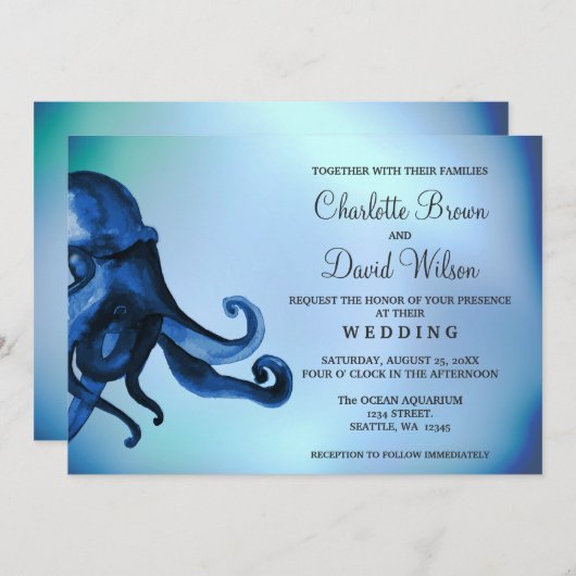 Mystical Ocean Octopus Wedding Invitations Kaart (Voorkant / Achterkant)