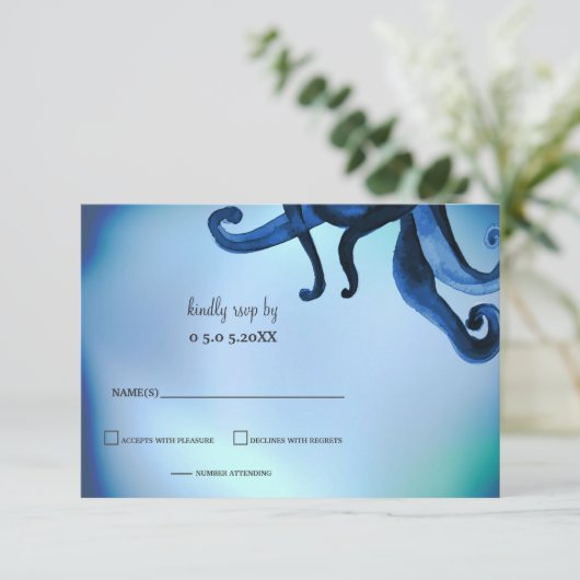 Mystical Ocean Octopus Wedding rsvp Kaart (Staand voorkant)