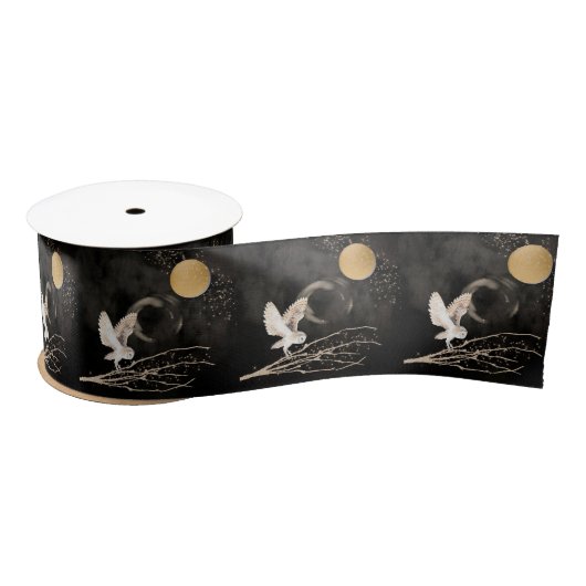 Mystical Owl Silver en Gold Sparkle Moon Satijnen Lint (Spoel)