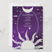 Mystical Paars en Silver Sun Moon Wedding Kaart (Voorkant)