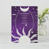 Mystical Paars en Silver Sun Moon Wedding Kaart (Staand voorkant)