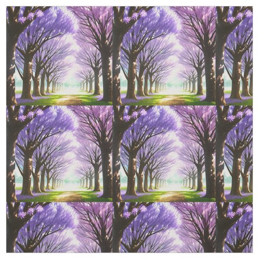 Mystical Paars Flowering Jacaranda Trees, Fabric Stof (Swatch)
