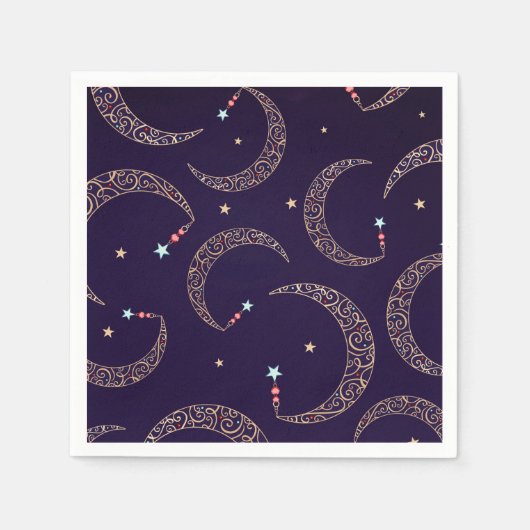 Mystical Paars Gold Filigree Moon Celestial Party Servet (Voorkant)