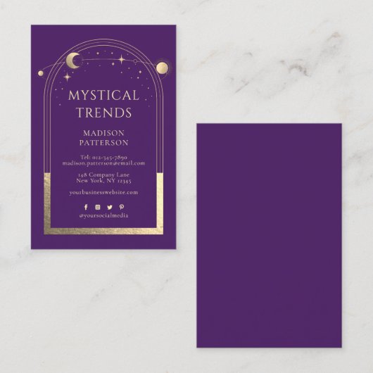 Mystical Paars Gold Sun-astronomische ruimte Visitekaartje (Voorkant / Achterkant)