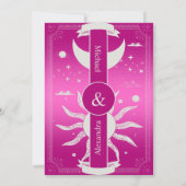 Mystical Pink and Silver Sun Moon Wedding Save The Date (Achterkant)