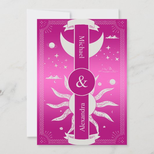Mystical Pink en Silver Sun Moon Uitnodiging (Achterkant)