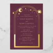 Mystical Plum Gold Sun Moon Astronomy Space Folie Uitnodiging (Voorkant)