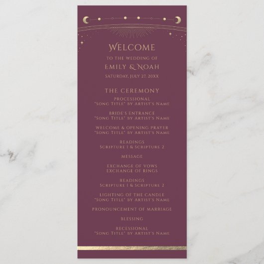 Mystical Plum Gold Sun Moon Astronomy Space Programmakaart (Voorkant)