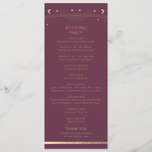 Mystical Plum Gold Sun Moon Astronomy Space Programmakaart (Achterkant)