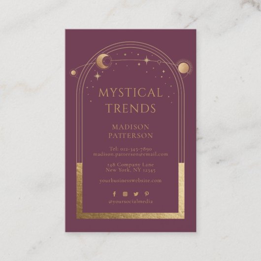 Mystical Plum Gold Sun Moon Astronomy Space Visitekaartje (Voorkant)