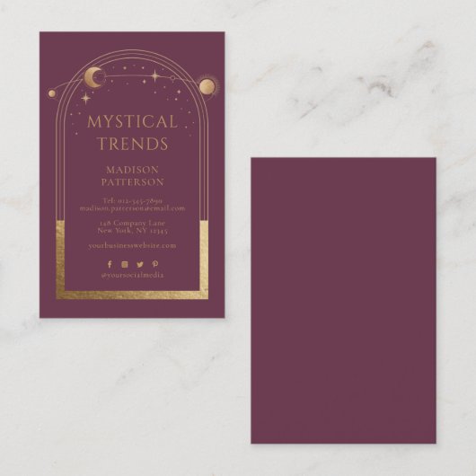 Mystical Plum Gold Sun Moon Astronomy Space Visitekaartje (Voorkant / Achterkant)