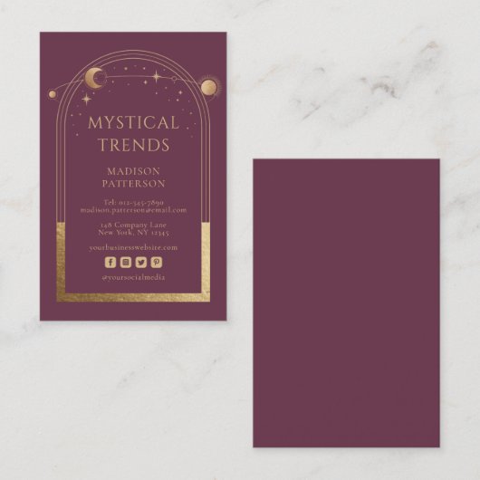 Mystical Plum Gold Sun Moon Astronomy Space Visitekaartje (Voorkant / Achterkant)