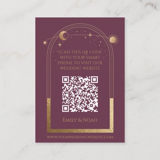 Mystical Plum Gold Wedding Website RSVP QR Code Informatiekaartje (Achterkant)