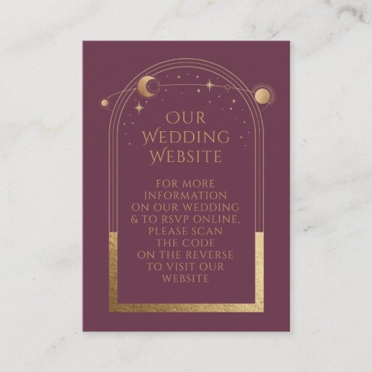 Mystical Plum Gold Wedding Website RSVP QR Code Informatiekaartje (Voorkant)