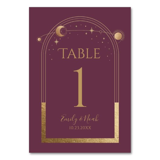 Mystical PlumGold Sun Moon Astronomy Weddenschap Kaart (Voorkant)