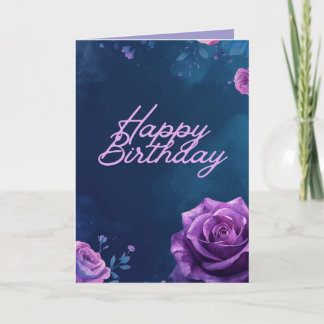 Mystical Purple Rose Folded Birthday Card, Blank Kaart