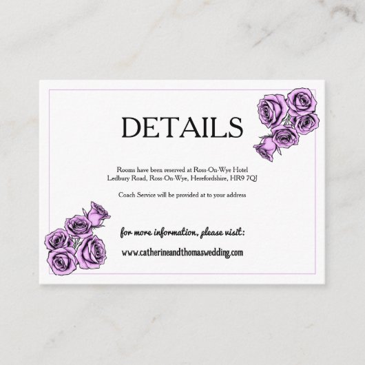 Mystical Purple Rose Wedding Informatiekaartje (Voorkant)