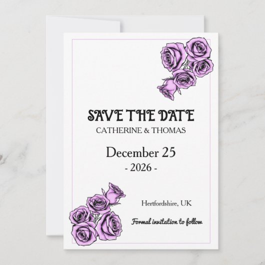 Mystical Purple Rose Wedding Save The Date (Voorkant)