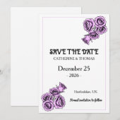 Mystical Purple Rose Wedding Save The Date (Voorkant / Achterkant)