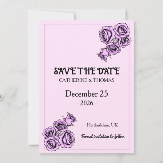 Mystical Purple Rose Wedding Save The Date (Voorkant)