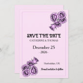 Mystical Purple Rose Wedding Save The Date (Voorkant / Achterkant)