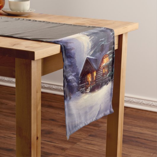 Mystical Rustic Log Cabin van de Evergreens Korte Tafelloper (Voorbeeld)
