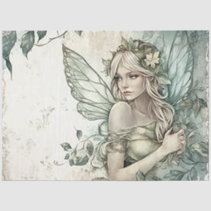 Mystical Sage Green Fairy Decoupage Tissuepapier