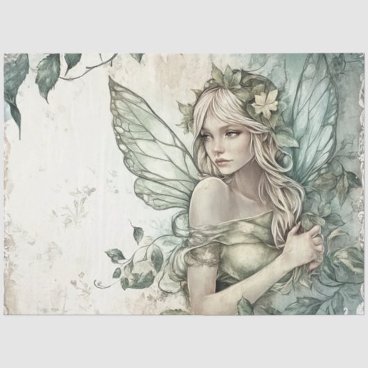 Mystical Sage Green Fairy Decoupage Tissuepapier (Voorkant)