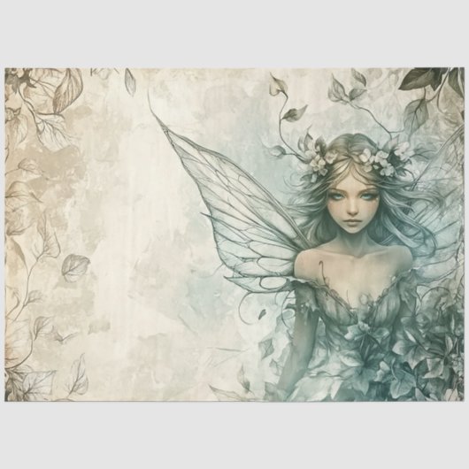 Mystical Sage Green Fairy Decoupage Tissuepapier (Voorkant)