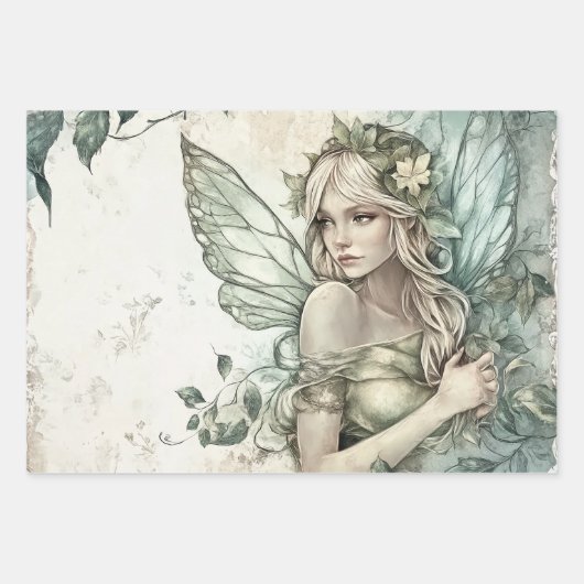 Mystical Sage Green Fairy Inpakpapier Vel (Voorkant)