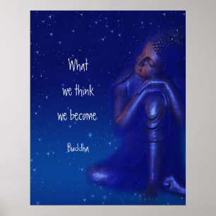 Mystical Sapphire Blue Buddha   Mindfulness Quote Poster