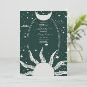 Mystical Silver en Green Sun Moon Bridal Kaart (Staand voorkant)