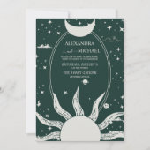 Mystical Silver en Green Sun Moon Wedding Kaart (Voorkant)