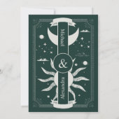 Mystical Silver en Green Sun Moon Wedding Save The Date (Achterkant)
