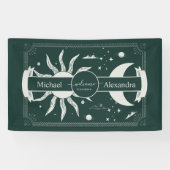 Mystical Silver en Green Sun Moon Wedding Spandoek (Horizontaal)