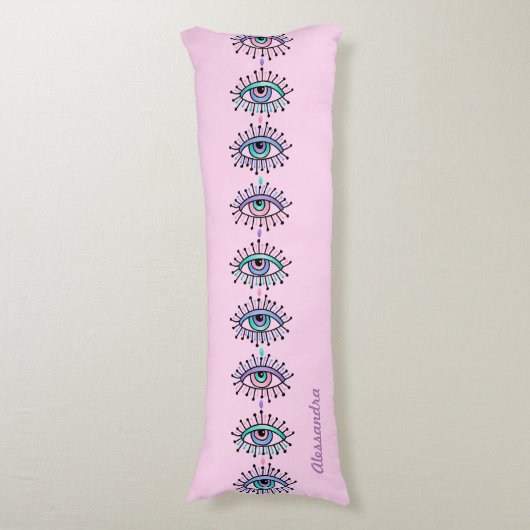 Mystical Spiritueel Eyes tweezijdig roze & blauw Lichaamskussen (Voorkant Verticaal)