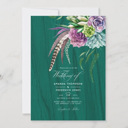 Mystical Succulent Bohemian Wedding Kaart (Voorkant)