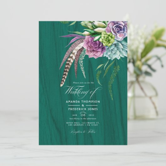 Mystical Succulent Bohemian Wedding Kaart (Staand voorkant)