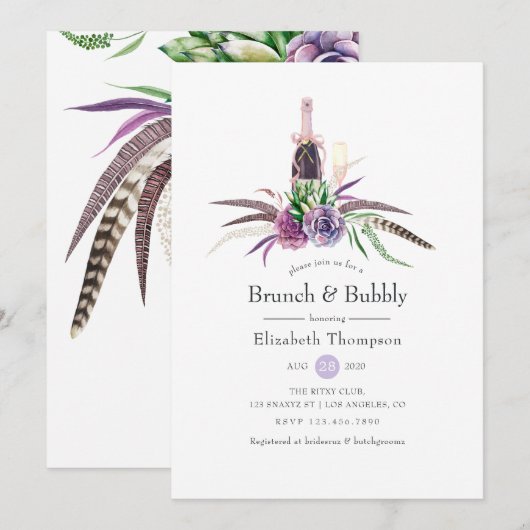 Mystical Succulent Brunch en Bubble Vrijgezellenfe Kaart (Voorkant / Achterkant)