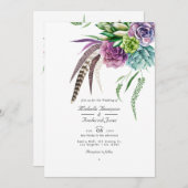Mystical Succulent QR Code RSVP Bohemian Wedding Kaart (Voorkant / Achterkant)