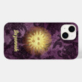 Mystical  Sun Face op Paarse Faux Brocade Case-Mate iPhone Case (Achterkant (horizontaal))