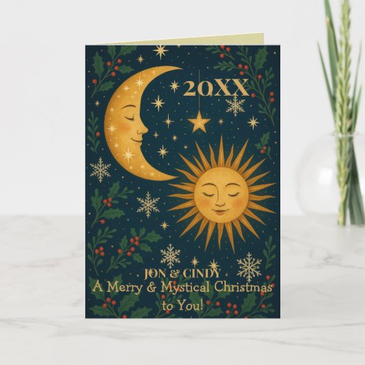 Mystical Sun & Moon Custom Christmas Kaart (Voorkant)