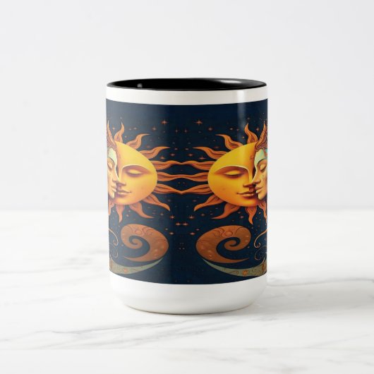 Mystical Sun & Moon Mug – Celestial Art Coffee Cup Tweekleurige Koffiemok (Center)