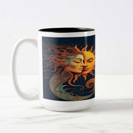 Mystical Sun & Moon Mug – Celestial Art Coffee Cup Tweekleurige Koffiemok (Links)
