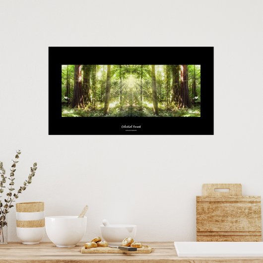 Mystical Sunlight Through Forest Photo Art Poster (Keuken)